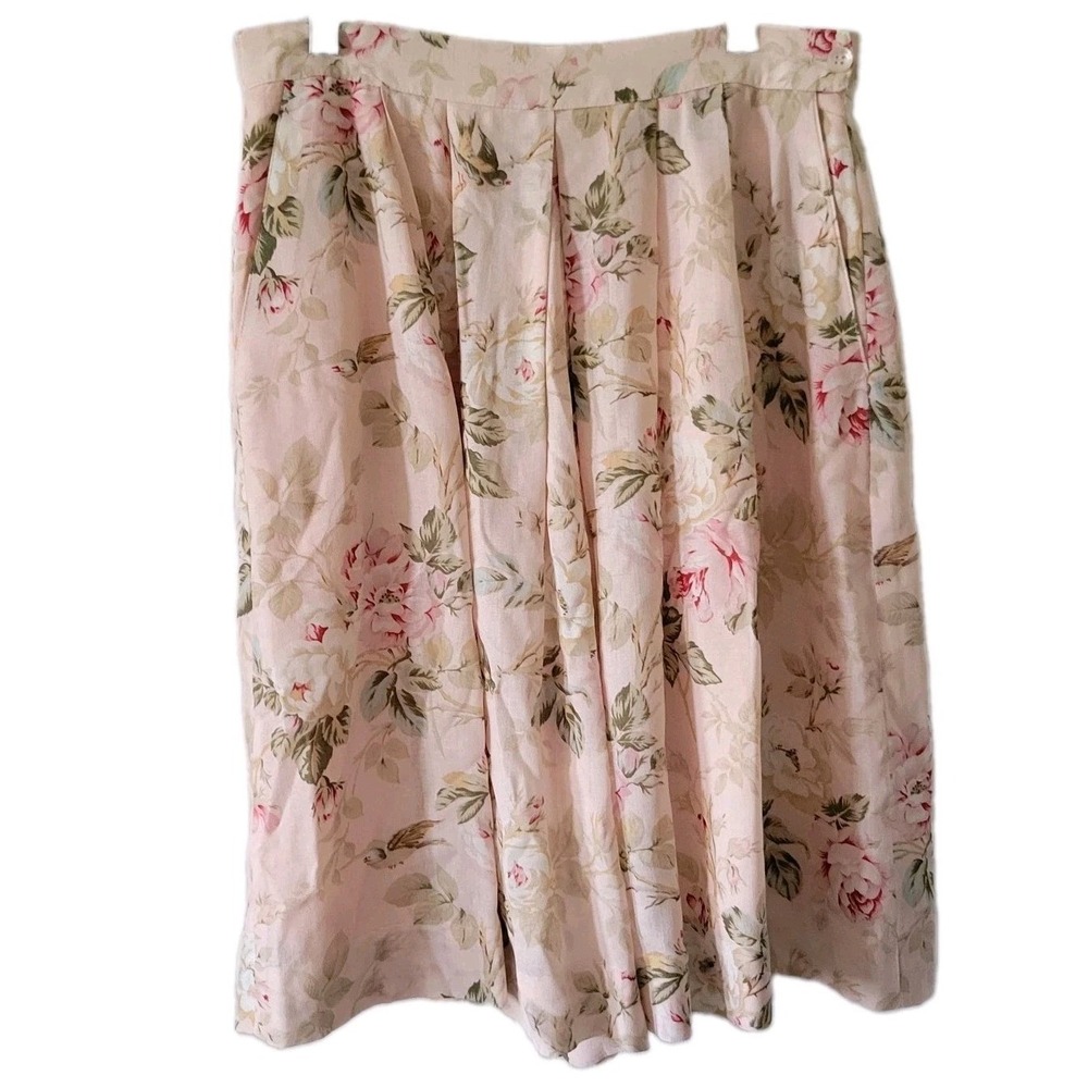 Vintage Susan Bristol Floral Skort Women's 8 Pink Cottagecore Rayon Lined Pocket